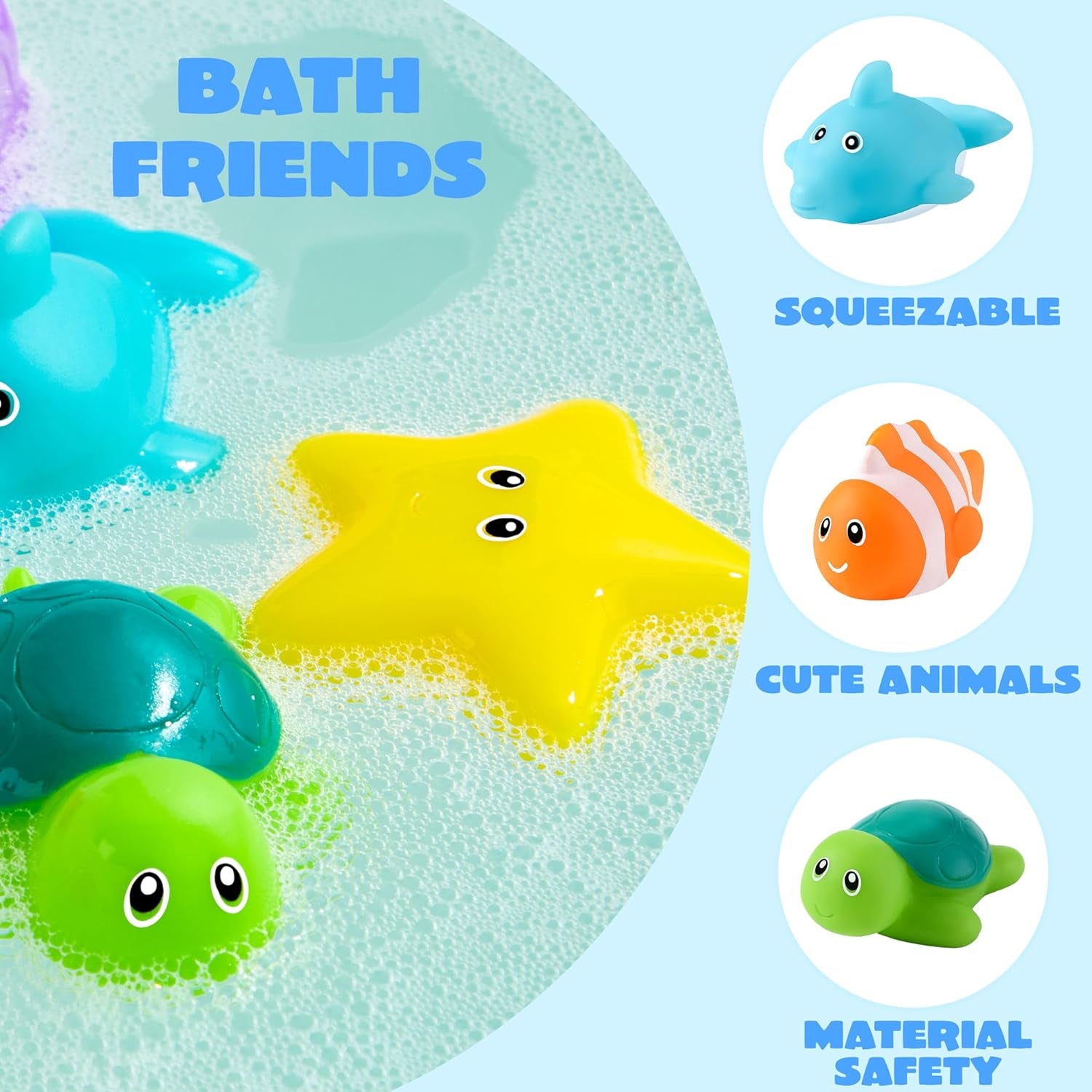 6 Pcs Sea Animal Bath Toys, Sealed & No-Hole & Mold Free Bathtub Toys for Kids, Non-Toxic & Soft Water Vehicles Toys, Squeezable & Float on Water, Bath & Pool Play for Boys and Girls