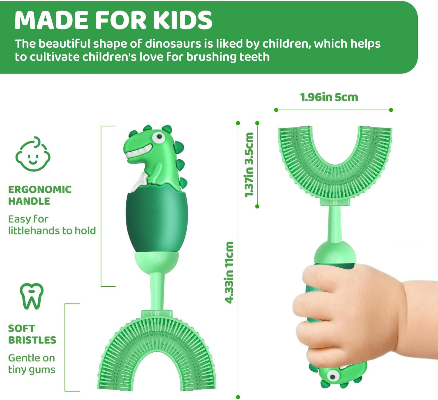 U-Shaped Toothbrush for Kids Ages 2-7, Soft Food-Grade Silicone for Sensitive Gums, 360° Teeth Cleaning Design, Training & Travel-Friendly Toddlers' Toothbrush