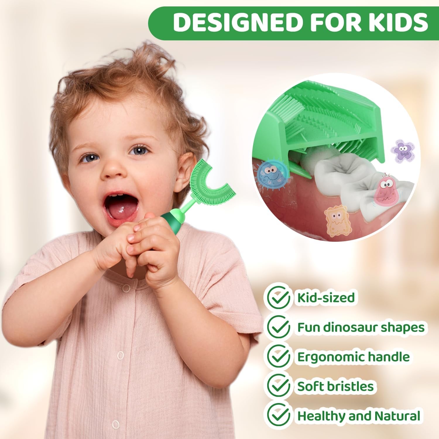 U-Shaped Toothbrush for Kids Ages 2-7, Soft Food-Grade Silicone for Sensitive Gums, 360° Teeth Cleaning Design, Training & Travel-Friendly Toddlers' Toothbrush
