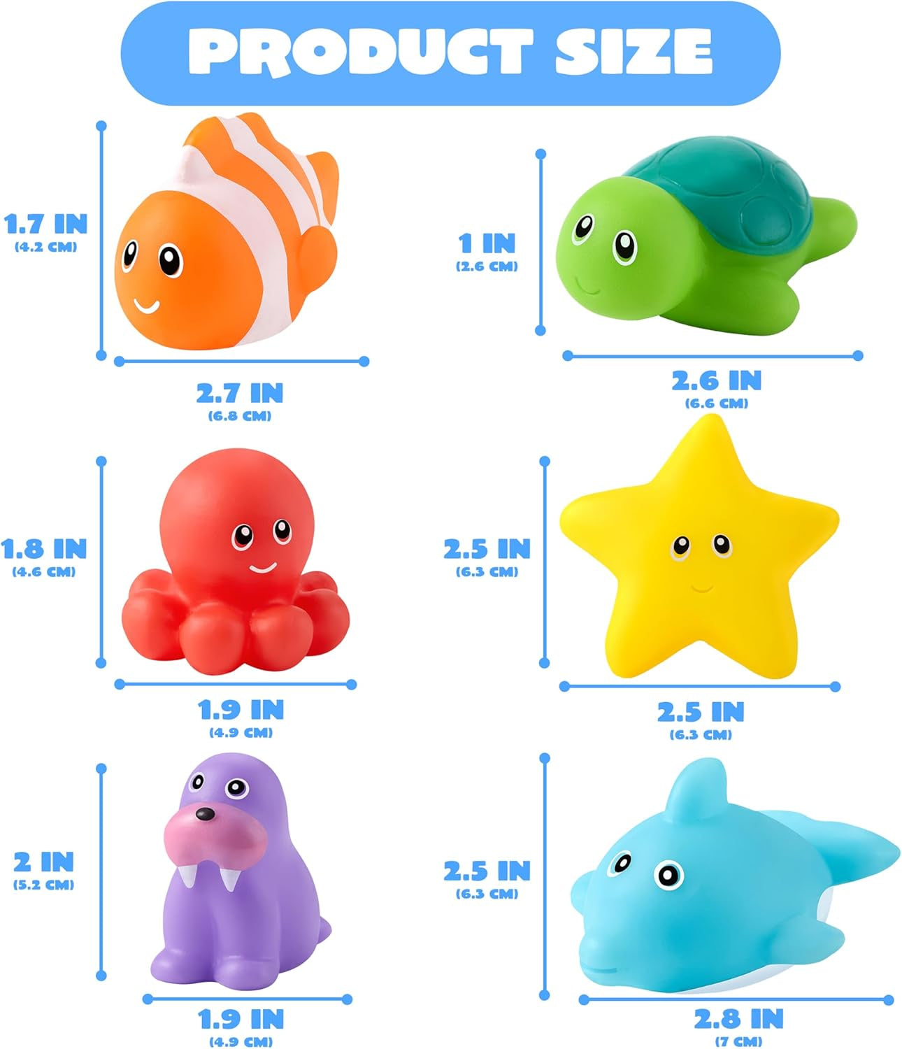 6 Pcs Sea Animal Bath Toys, Sealed & No-Hole & Mold Free Bathtub Toys for Kids, Non-Toxic & Soft Water Vehicles Toys, Squeezable & Float on Water, Bath & Pool Play for Boys and Girls