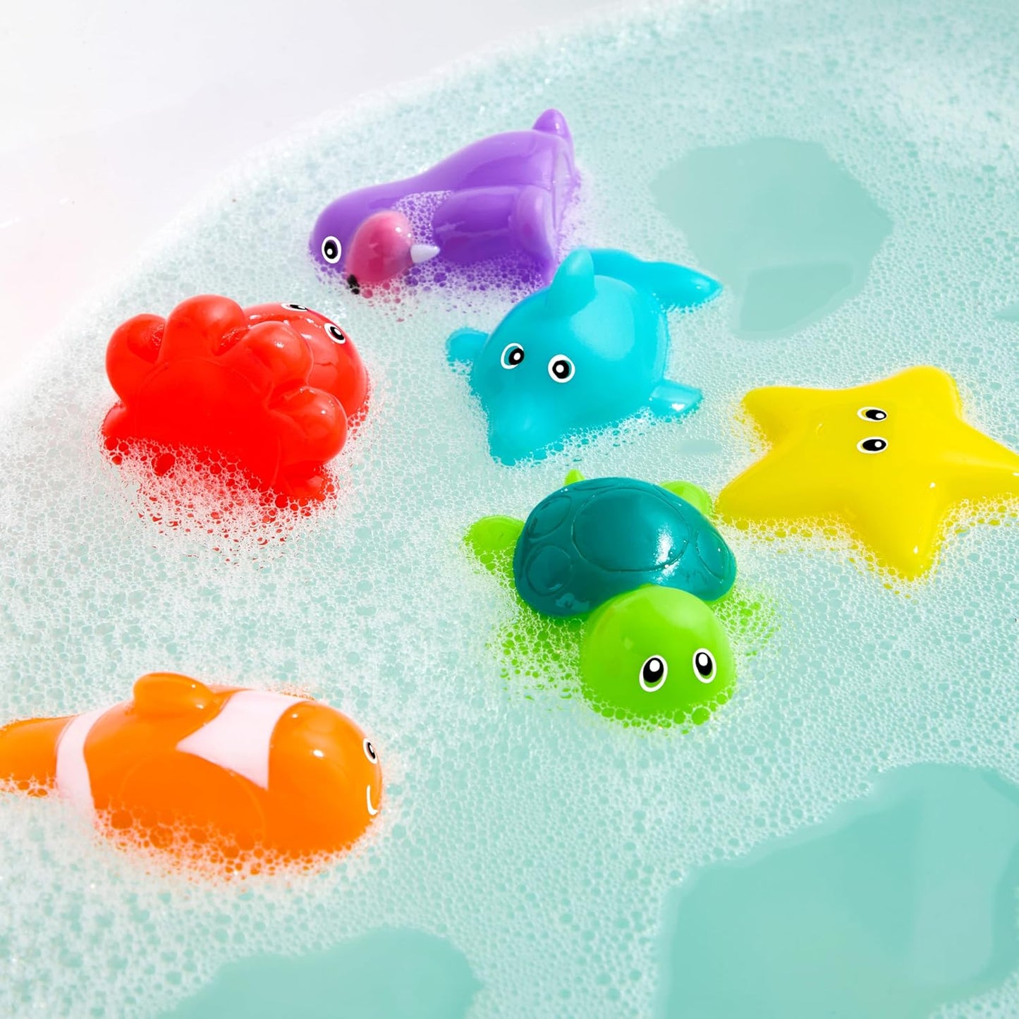 6 Pcs Sea Animal Bath Toys, Sealed & No-Hole & Mold Free Bathtub Toys for Kids, Non-Toxic & Soft Water Vehicles Toys, Squeezable & Float on Water, Bath & Pool Play for Boys and Girls