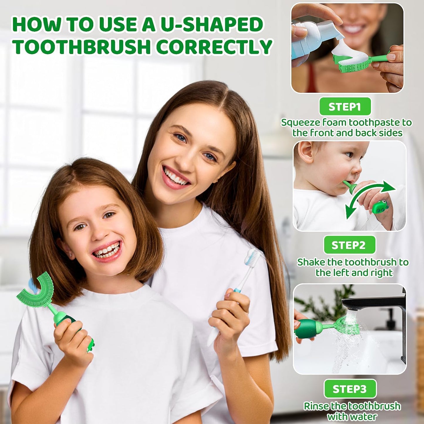U-Shaped Toothbrush for Kids Ages 2-7, Soft Food-Grade Silicone for Sensitive Gums, 360° Teeth Cleaning Design, Training & Travel-Friendly Toddlers' Toothbrush